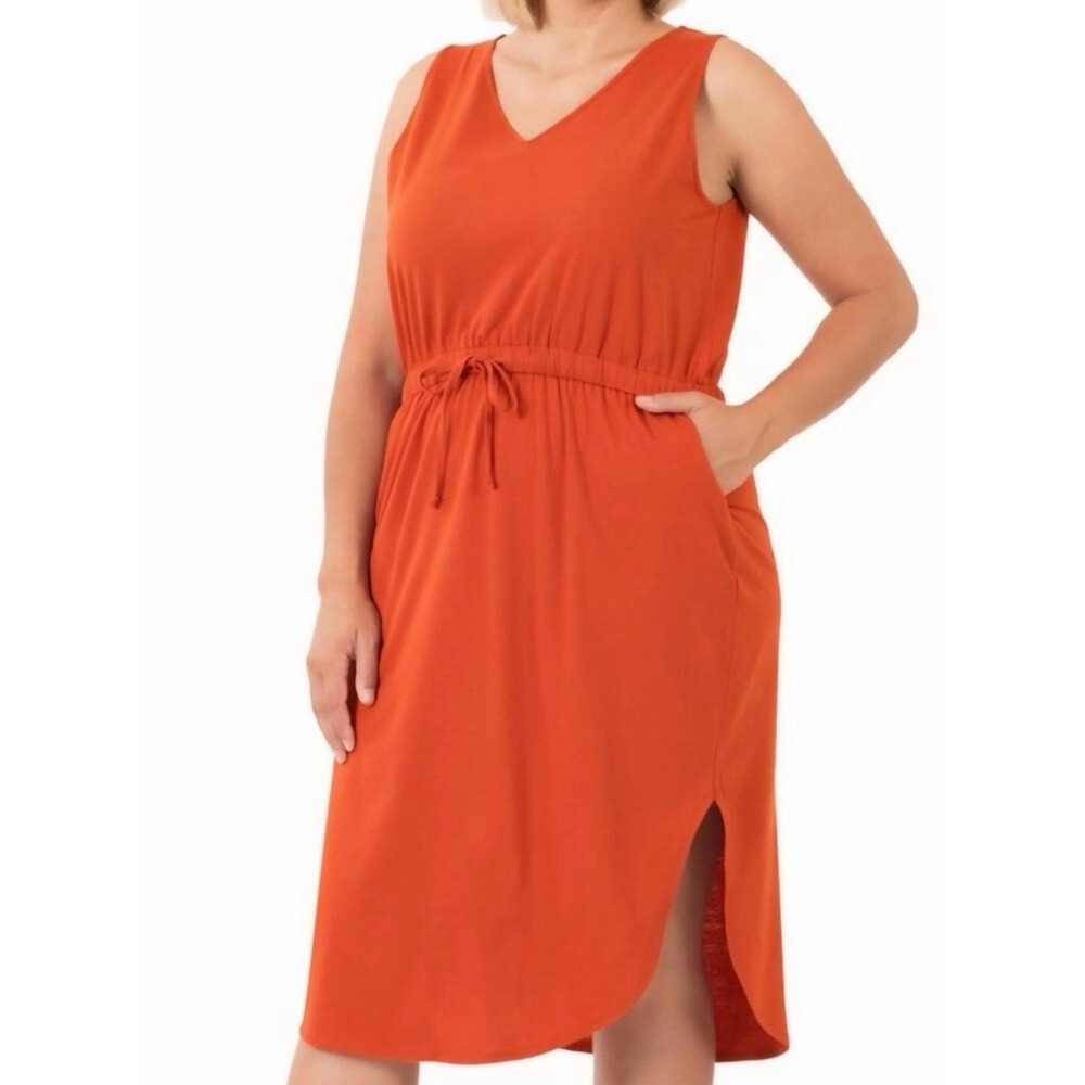 Zenana Orange Sleeveless Midi Dress V-Neck Women's  XL